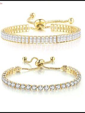 18K Gold Plated Crystal Tennis Bracelet Set Cubic Zirconia Adjustable